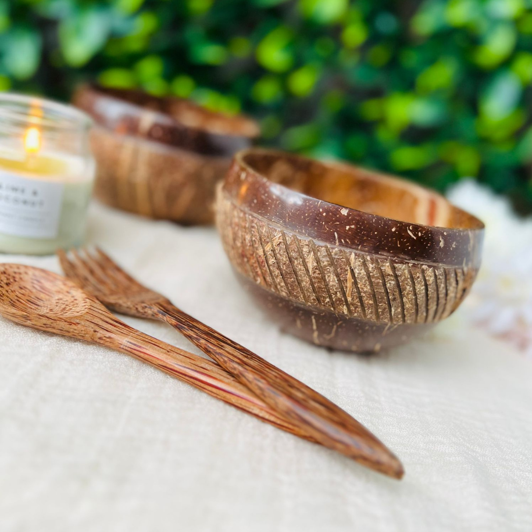 Coconut Bowl/Shell + Spoon Set, Eco Friendly & Toxin Free for Smoothie