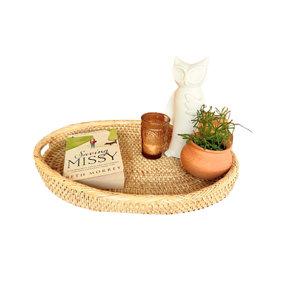 BILD - Oval Shaped Rattan Serving/Decorative Tray