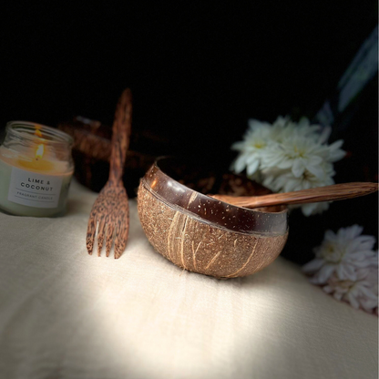 Coconut Bowl/Shell + Spoon Set, Eco Friendly & Toxin Free for Smoothie