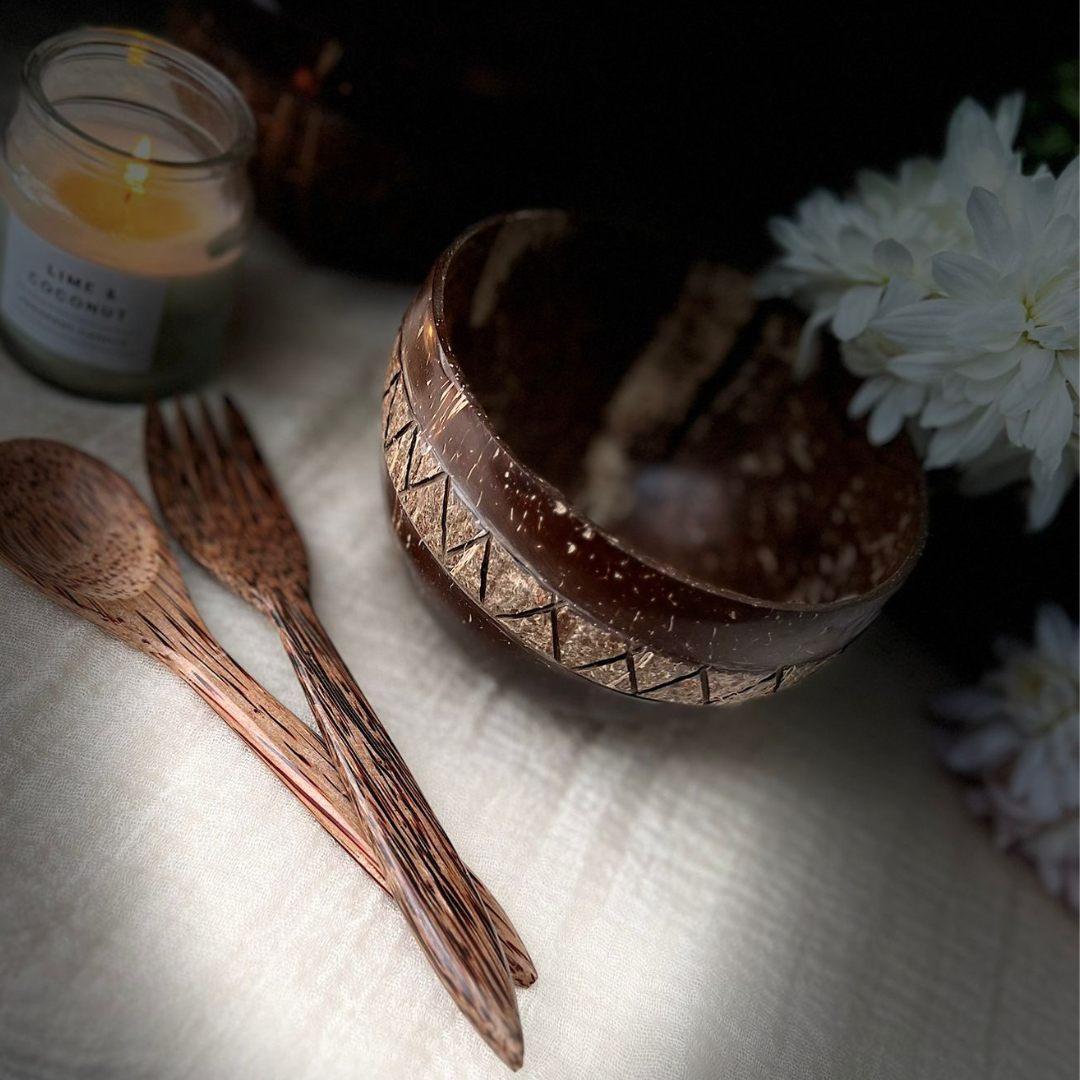 Coconut Bowl/Shell + Spoon Set, Eco Friendly & Toxin Free for Smoothie