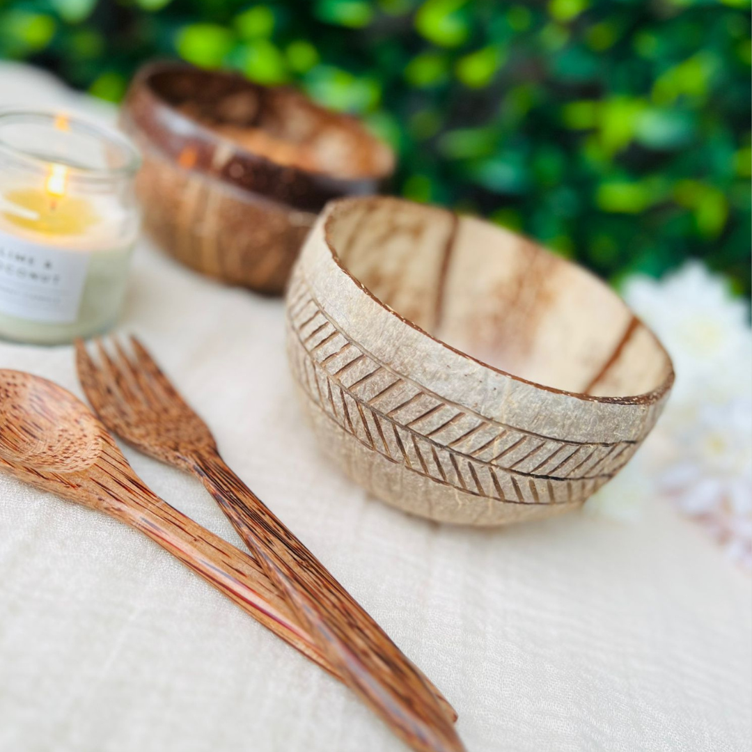 Coconut Bowl/Shell + Spoon Set, Eco Friendly & Toxin Free for Smoothie